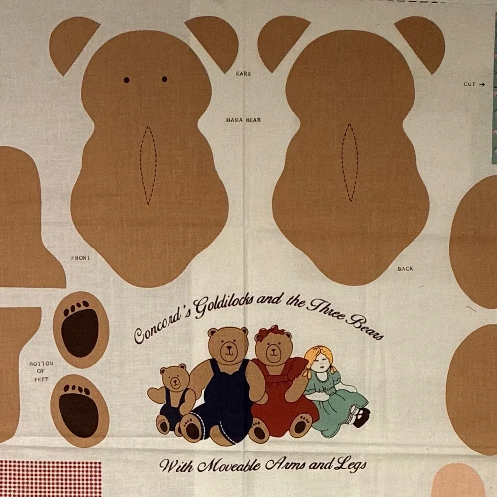 Vintage Sewing Fabric Panel “Goldilocks and the Three* Bears”Moveable Arms, Legs